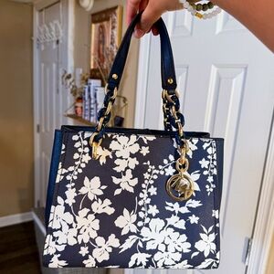 Michael Kors Navy Blue and White Sofia Tote